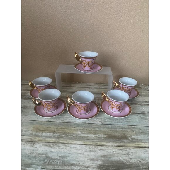 Rutherford Le Jardin De Italy Design Espresso Cup & Saucer Set Pink Gold inBox - Picture 6 of 16